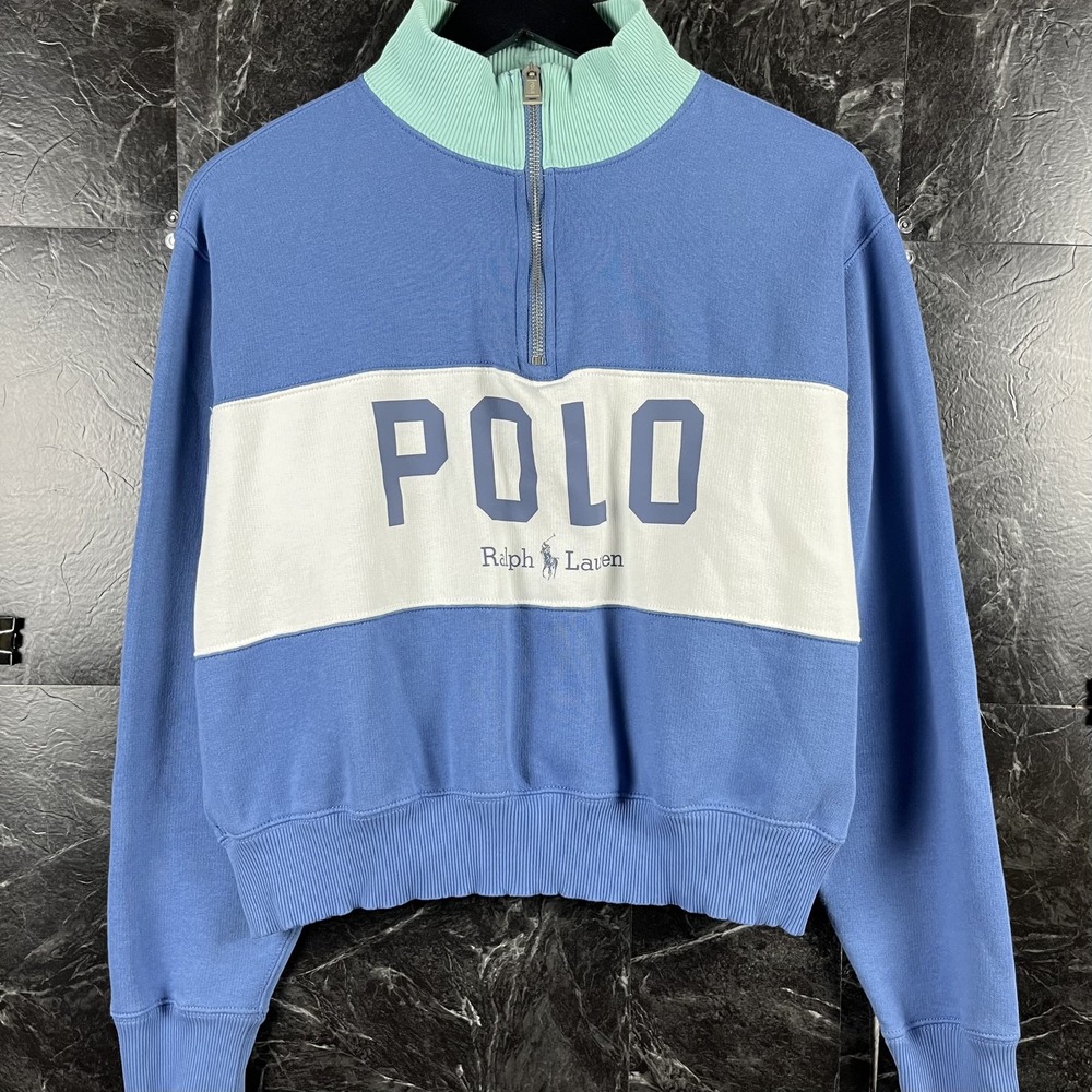 Polo Ralph Lauren Women's Blue Logo Spell Quarter Sweatshirt Large